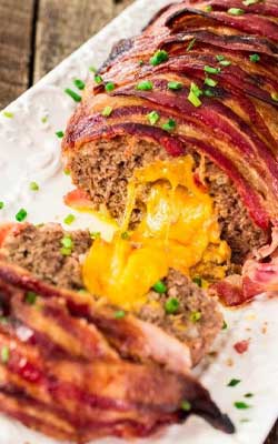 Bacon Wrap Cheese Stuffed Meatloaf