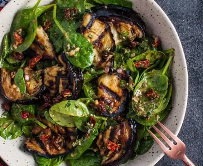 Grilled Eggplant and Spinach Salad