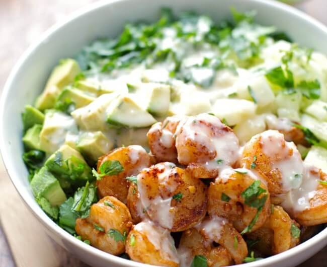 Spicy Shrimp and Avocado Salad With Miso Dressing
